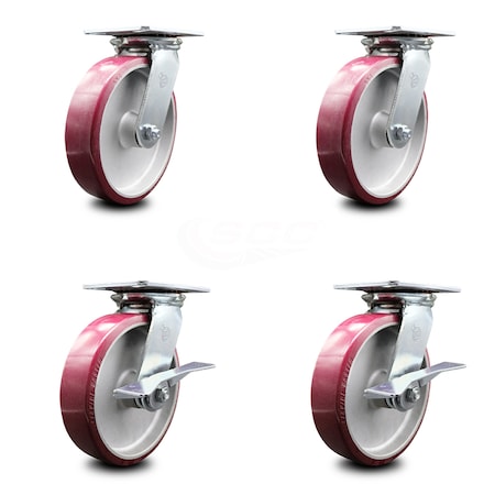 Service Caster 8 Inch Poly on Aluminum Swivel Caster Set with Roller Bearings 2 Brakes SCC SCC-35S820-PAR-2-SLB-2